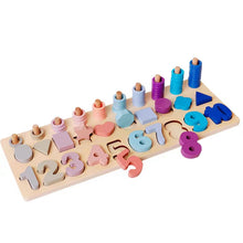 Load image into Gallery viewer, Montessori Wooden 4 in 1 Number and Shapes Sorting & Stacking Puzzle