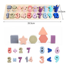 Load image into Gallery viewer, Montessori Wooden 4 in 1 Number and Shapes Sorting & Stacking Puzzle