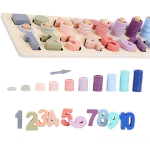 Montessori Wooden 4 in 1 Number and Shapes Sorting & Stacking Puzzle